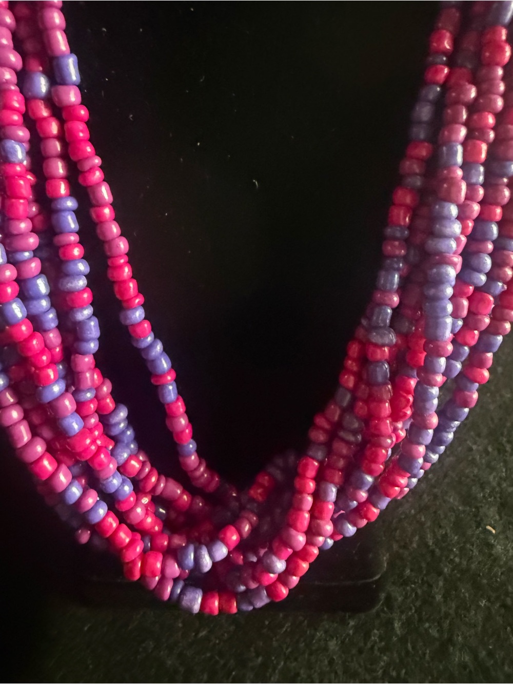 Hand Crafted Pink and Purple Multi-Strand Seed Bead Necklace